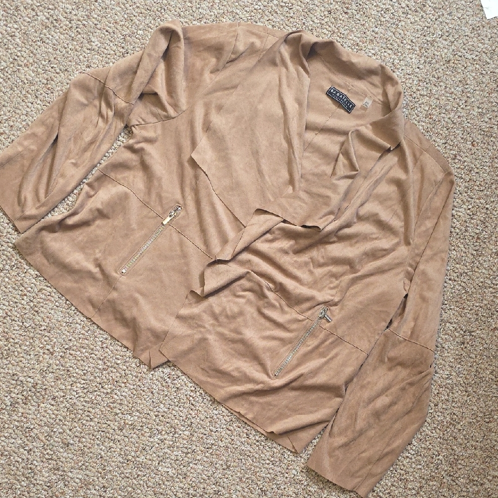 Worthington Open-Front Faux Suede Blazer in Tan